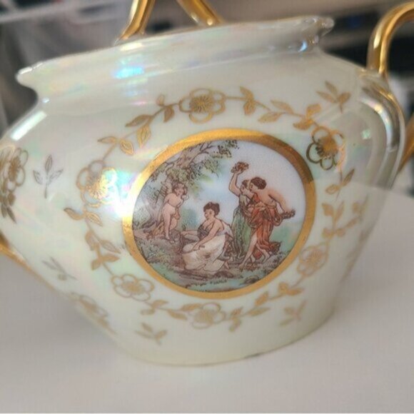 Beautiful Vintage Bavaria, East Germany, Irridescent Gilded Sugar Bowl With Lid - Picture 4 of 7